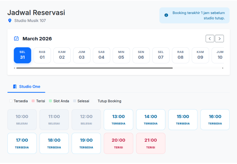 Pilih jadwal reservasi